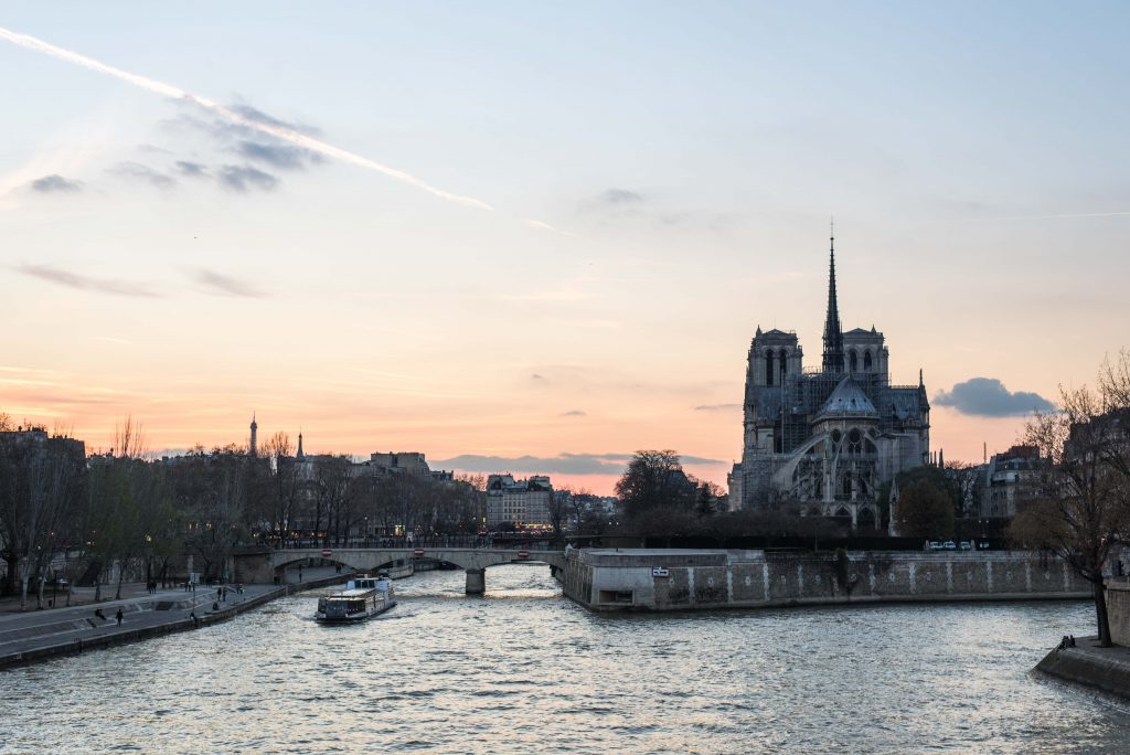 Paris sunset on the Seine at Notre-Dame